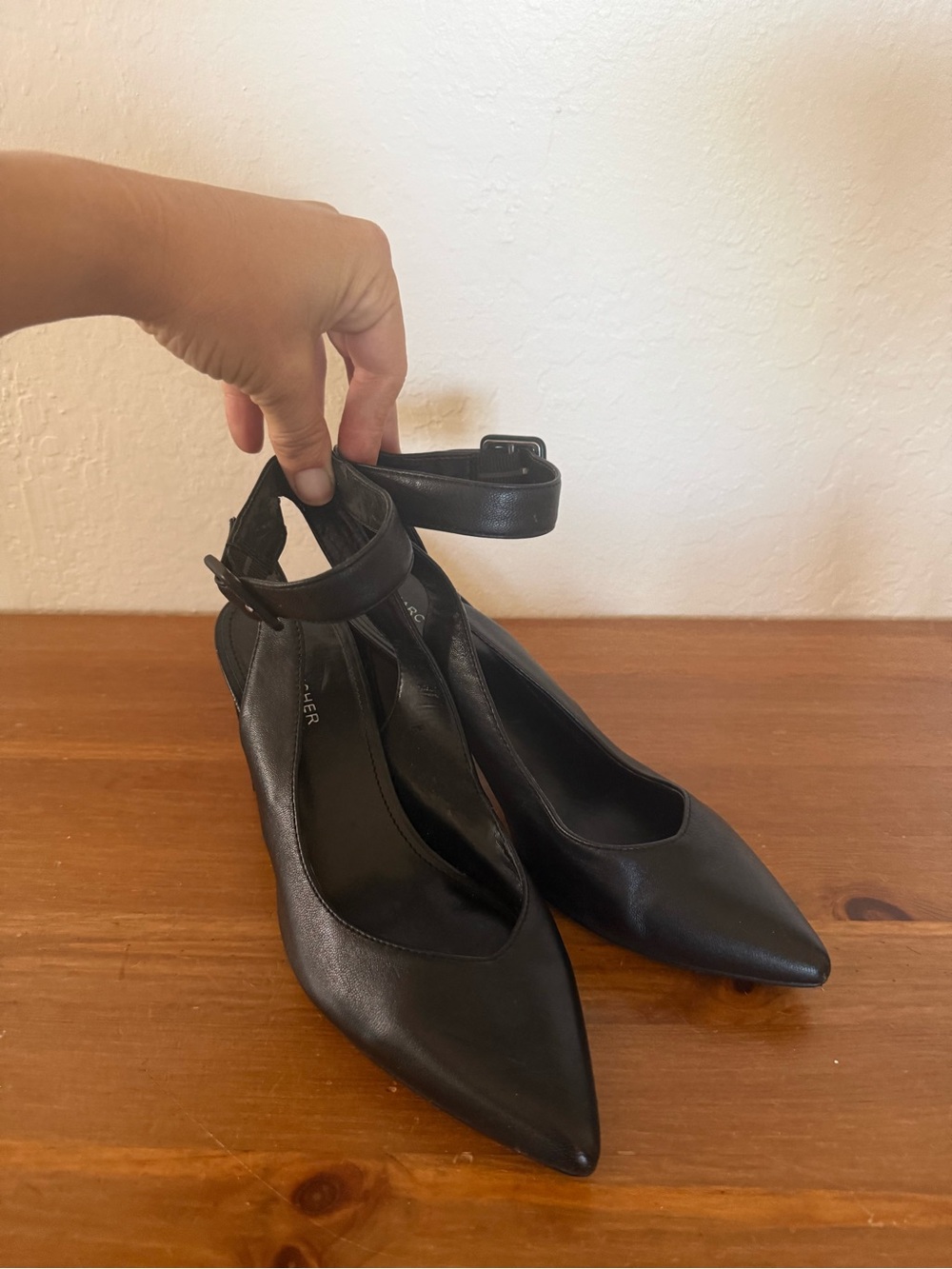 Marc Fisher Black Pointed Ankle-Strap Pumps